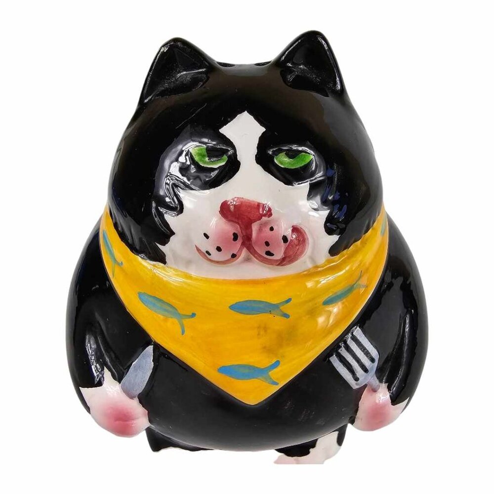 Vintage Fat Cat Salt and Pepper Shakers Set 1992 Home Etc by Clay Art - Picture 5 of 9